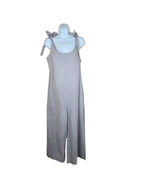 Floral Blooming Womens Sleeveless Gray Jumpsuit Tie Shoulder Straps Size M